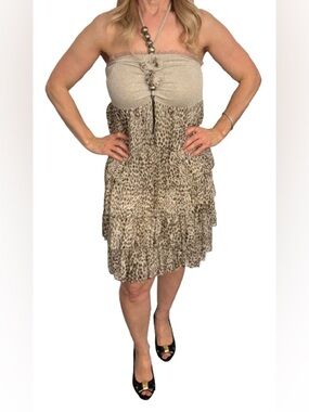 Rinascimento Feminine Statement Ruffle Dress with Leopard detail and Knit Bodice